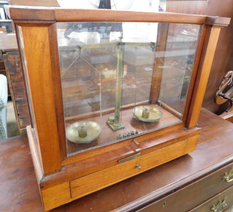 Vintage Incased Balance Scale With Weights - 18" x 20" x 9.5": See Photos For Details and Condition 