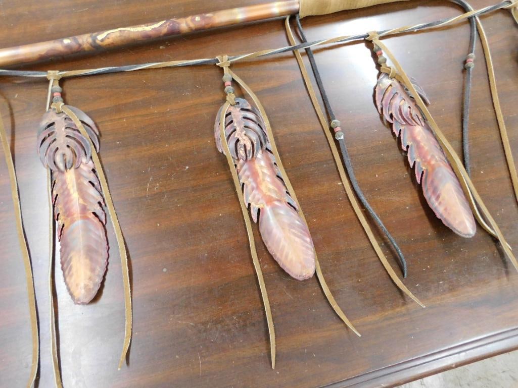 Modern Metal Indian Wall Art - Spear and Feathers - 13" x 49" - 3