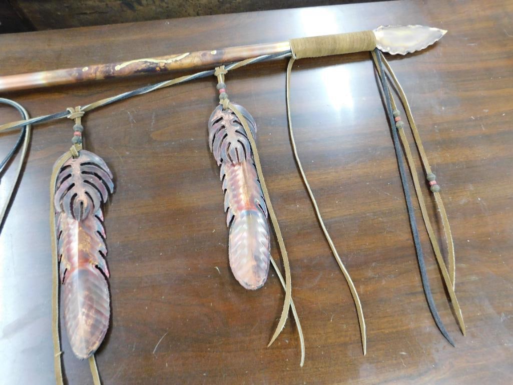 Modern Metal Indian Wall Art - Spear and Feathers - 13" x 49" - 5