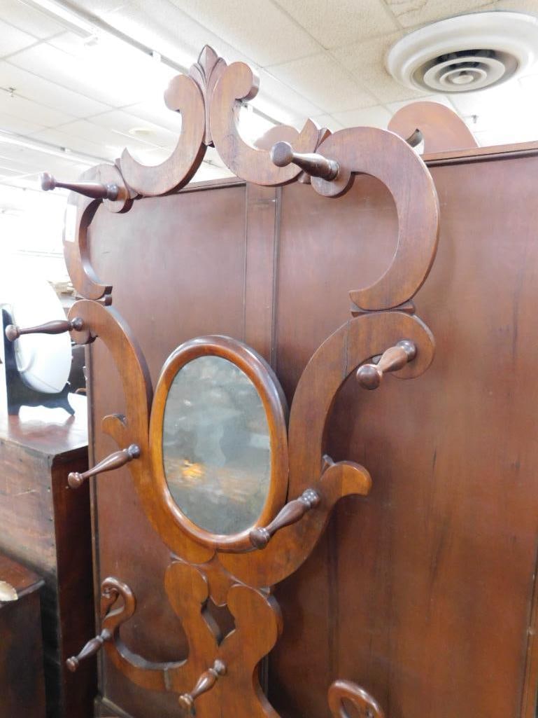 Vintage Ornate Swan Head Hall Tree - Cast Iron Umbrella Trays - 81" x 31" x 13" - 2