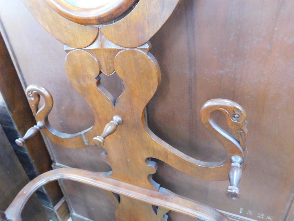 Vintage Ornate Swan Head Hall Tree - Cast Iron Umbrella Trays - 81" x 31" x 13" - 5
