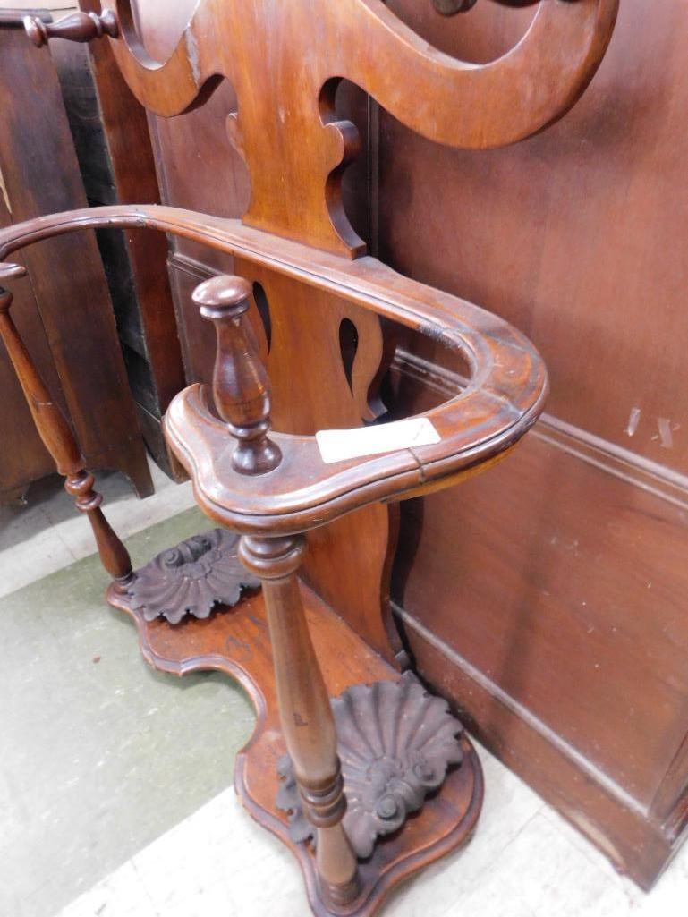 Vintage Ornate Swan Head Hall Tree - Cast Iron Umbrella Trays - 81" x 31" x 13" - 7