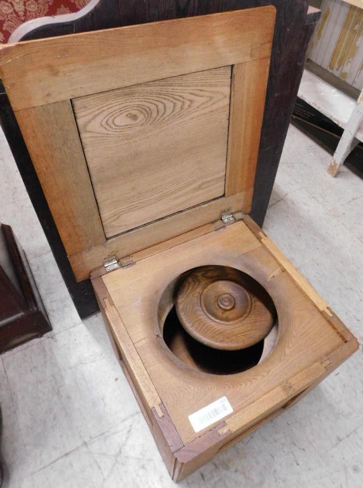 Vintage Potty with Hinged Lid - No Enamel Pot - 16" x 16.5" x 16.5": See Photos For Details and Condition 