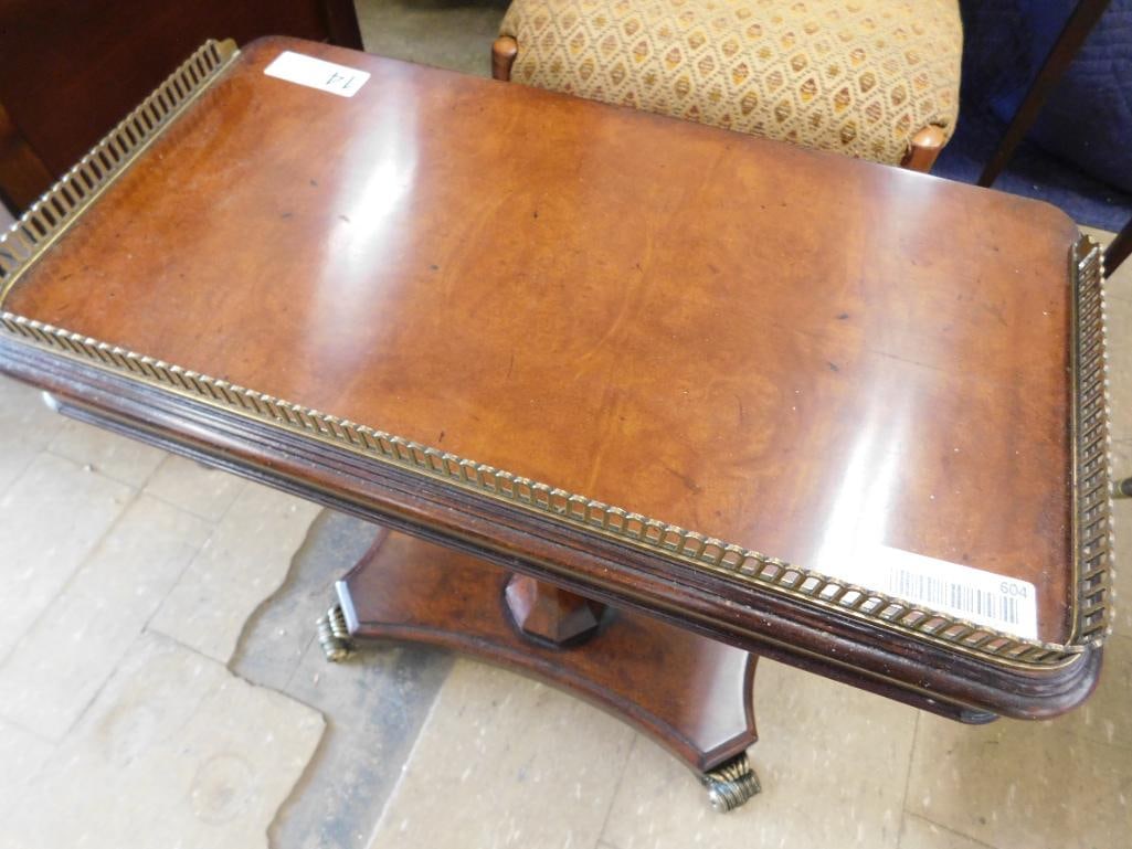 Vintage Foyer Table with Brass Feet and Gallery - 26" x 22" x 12" - 2