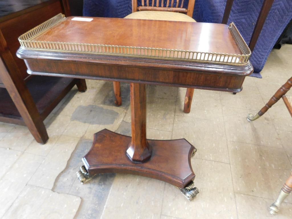 Vintage Foyer Table with Brass Feet and Gallery - 26" x 22" x 12" - 7
