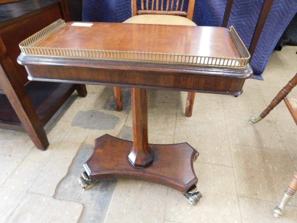Vintage Foyer Table with Brass Feet and Gallery - 26" x 22" x 12" - 8