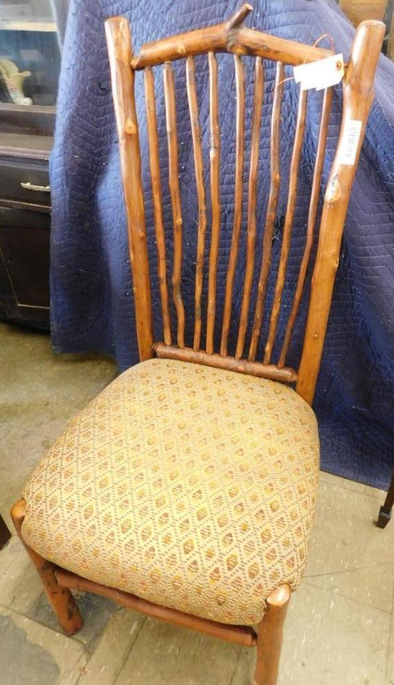 Flat Rock NC - Hickory Wood Side Chair with Upholstered Seat - 45" x 19" x 22": See Photos For Details and Condition 