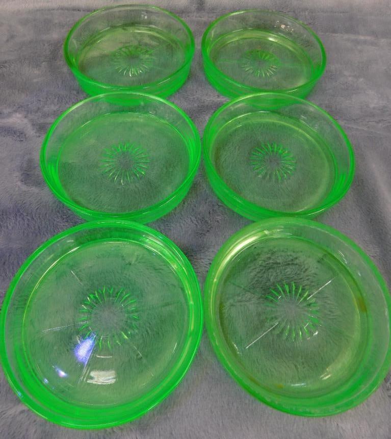 Group of 6 Uranium / Vaseline Glass 3.25" Coasters - Glow (1 of 7)