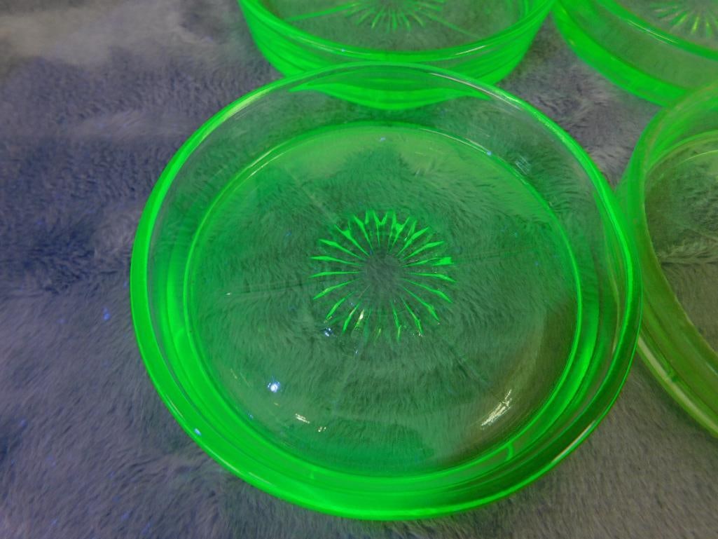 Group of 6 Uranium / Vaseline Glass 3.25" Coasters - Glow - 2