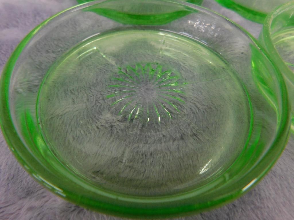Group of 6 Uranium / Vaseline Glass 3.25" Coasters - Glow - 3