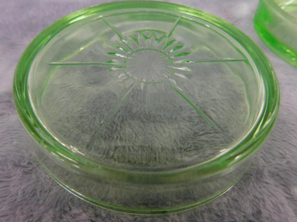 Group of 6 Uranium / Vaseline Glass 3.25" Coasters - Glow - 4