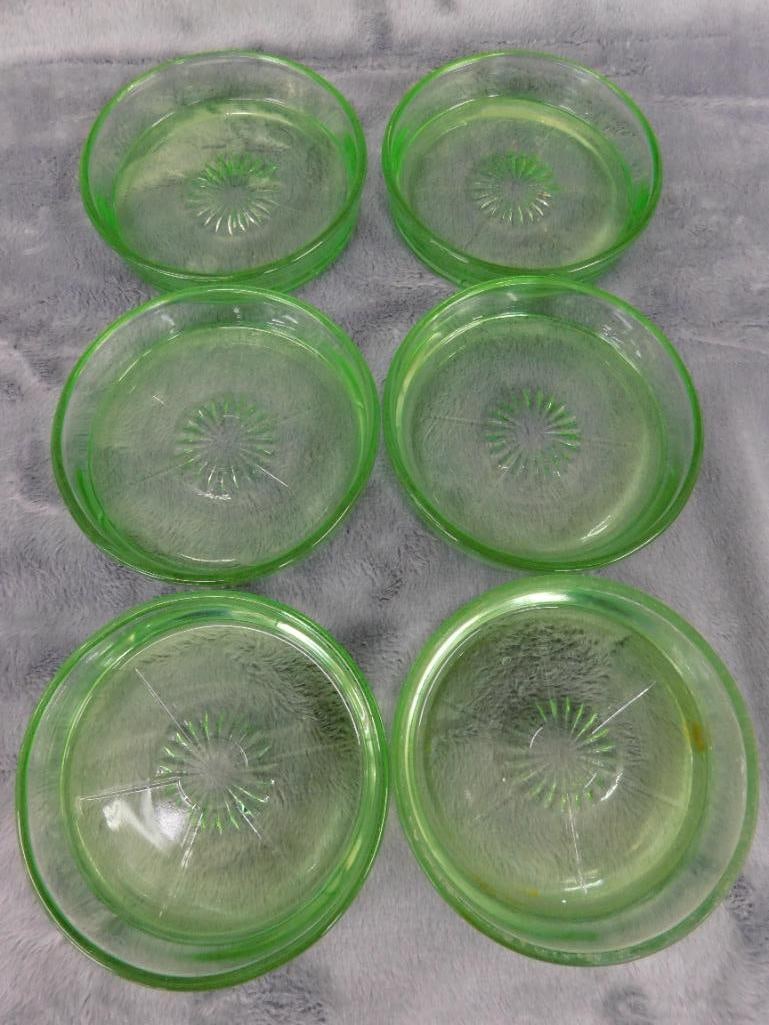Group of 6 Uranium / Vaseline Glass 3.25" Coasters - Glow - 5