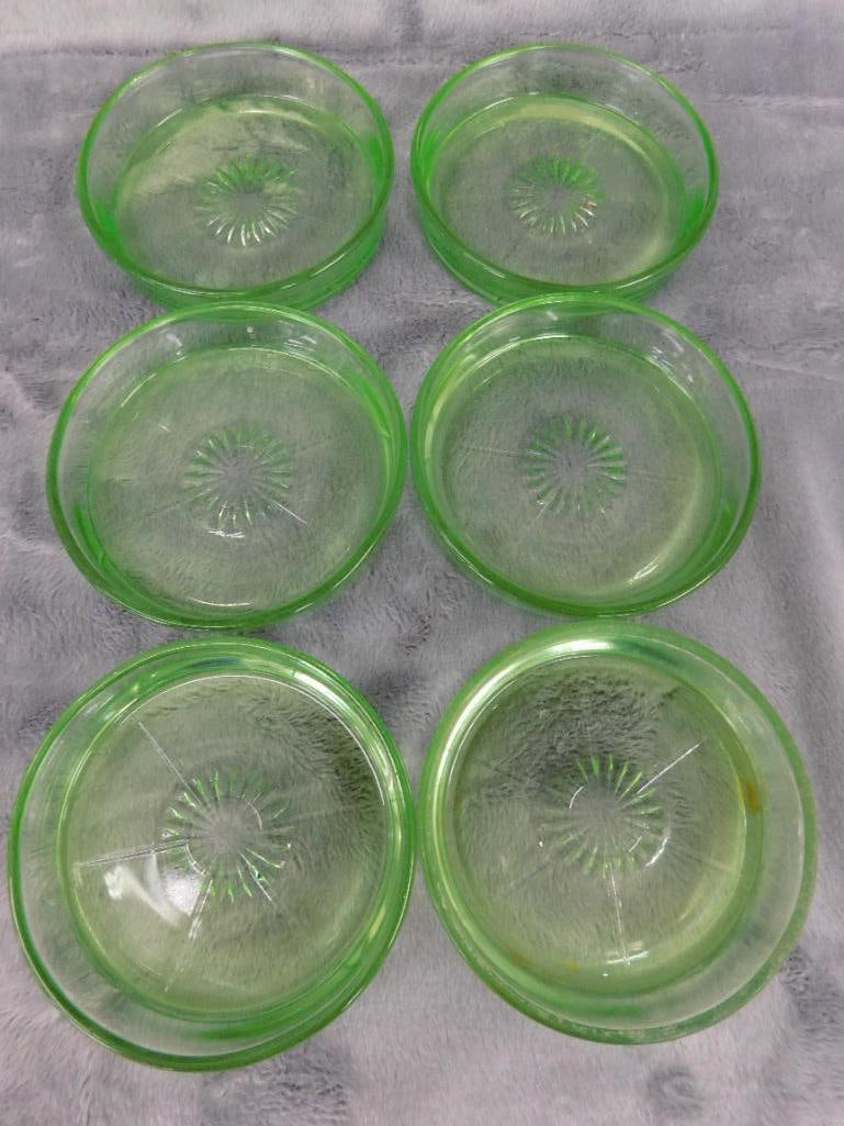 Group of 6 Uranium / Vaseline Glass 3.25" Coasters - Glow - 6