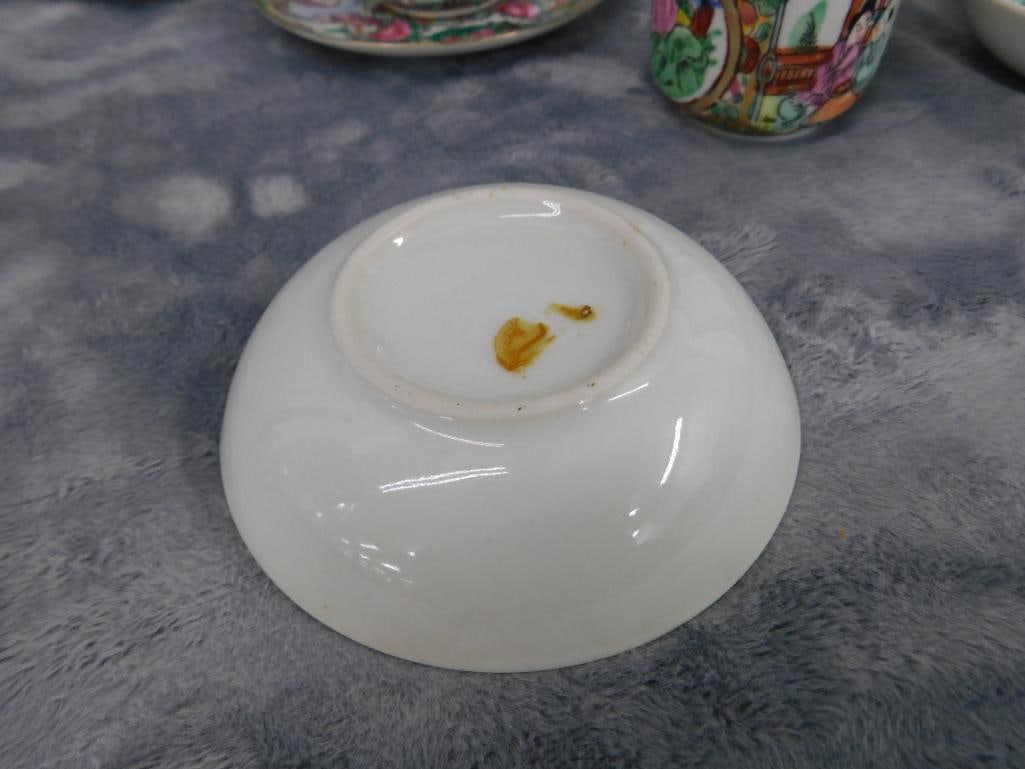 Box lot of Chinese Porcelain - 5 Demi Tasse Cups - 4 Coasters - 2-4" Fruit Dishes - 10