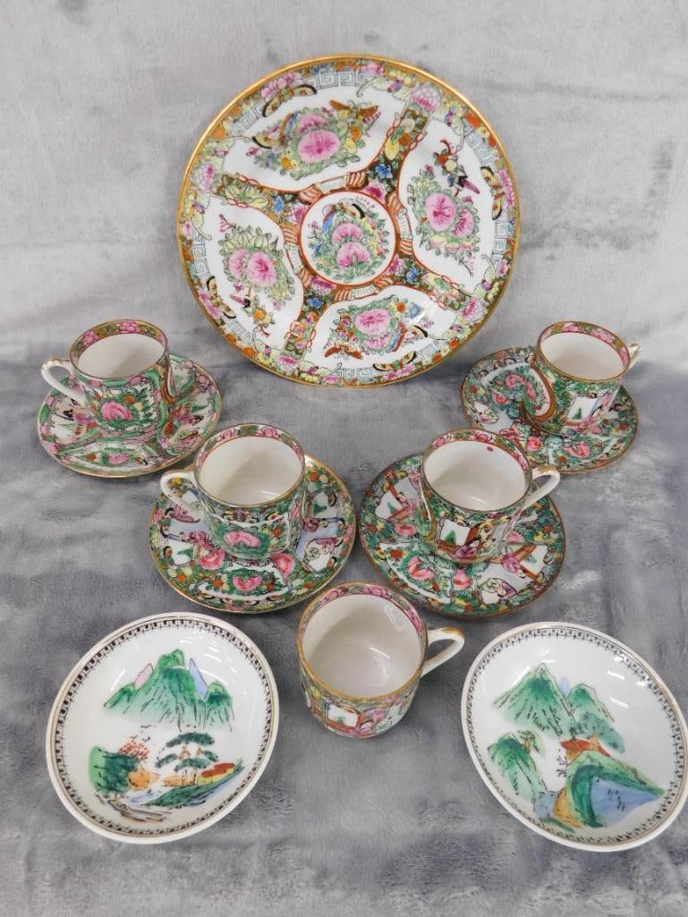 Box lot of Chinese Porcelain - 5 Demi Tasse Cups - 4 Coasters - 2-4" Fruit Dishes - 12