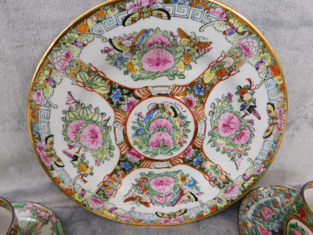 Box lot of Chinese Porcelain - 5 Demi Tasse Cups - 4 Coasters - 2-4" Fruit Dishes - 2
