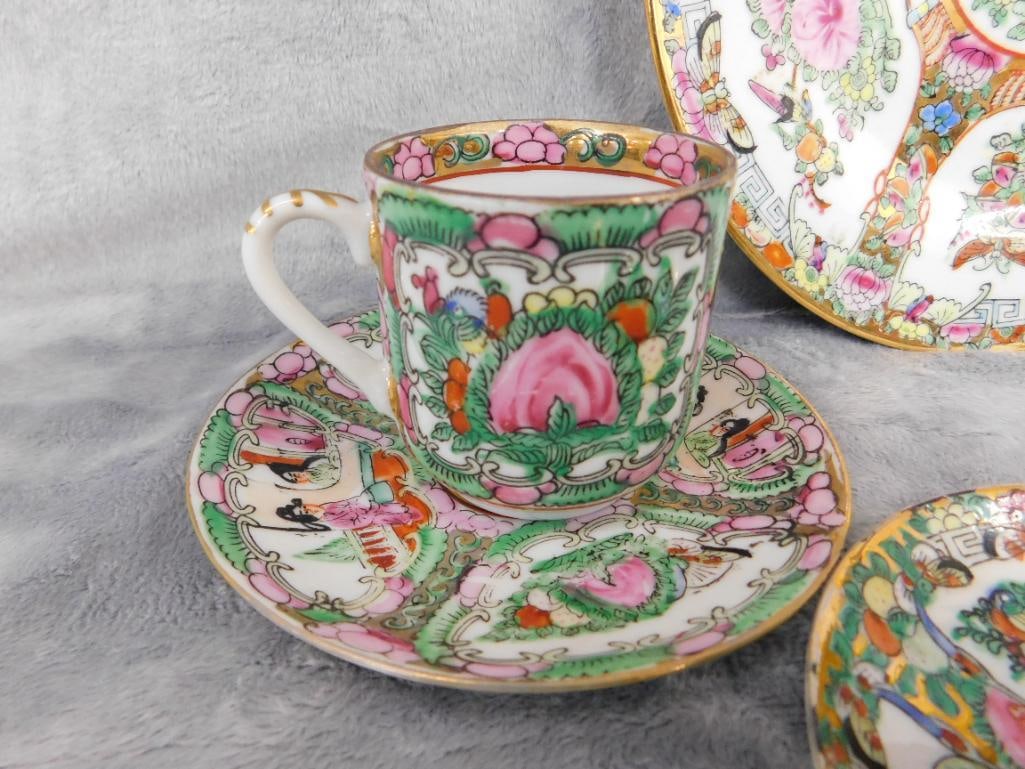 Box lot of Chinese Porcelain - 5 Demi Tasse Cups - 4 Coasters - 2-4" Fruit Dishes - 4