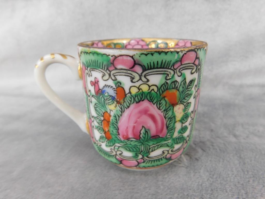 Box lot of Chinese Porcelain - 5 Demi Tasse Cups - 4 Coasters - 2-4" Fruit Dishes - 5