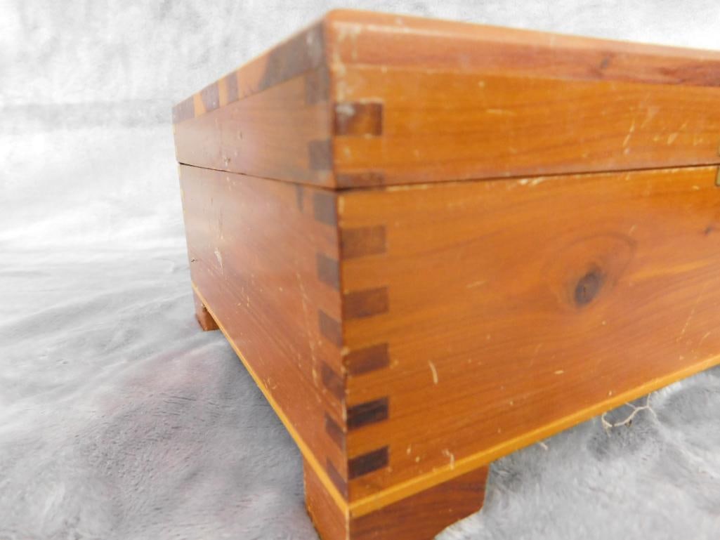 Vintage Wood Box with Mirror 3.75" x 9.25" x 6" - Wood Bank / Music Box 3" x 5.75" x 3.75" - 6