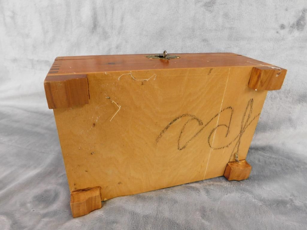 Vintage Wood Box with Mirror 3.75" x 9.25" x 6" - Wood Bank / Music Box 3" x 5.75" x 3.75" - 7