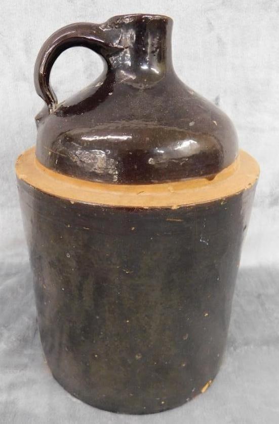 Vintage Brown Glaze 1 Gallon Pottery Jug - 11" x 8": See Photos For Condition and Details