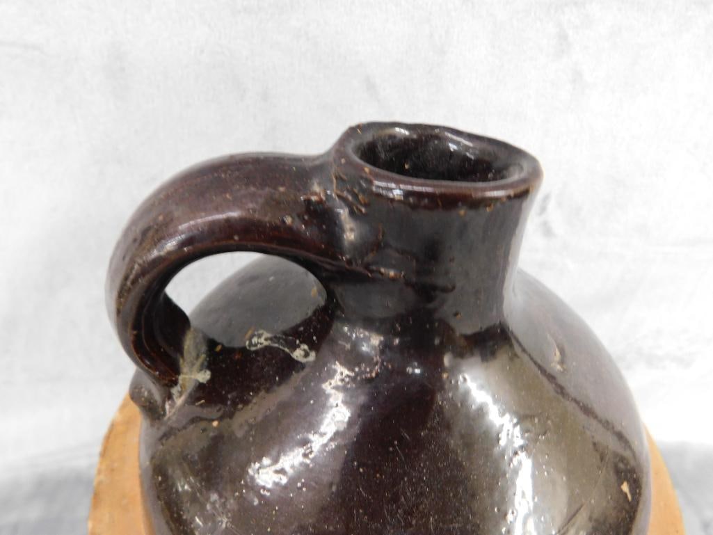 Vintage Brown Glaze 1 Gallon Pottery Jug - 11" x 8" - 2