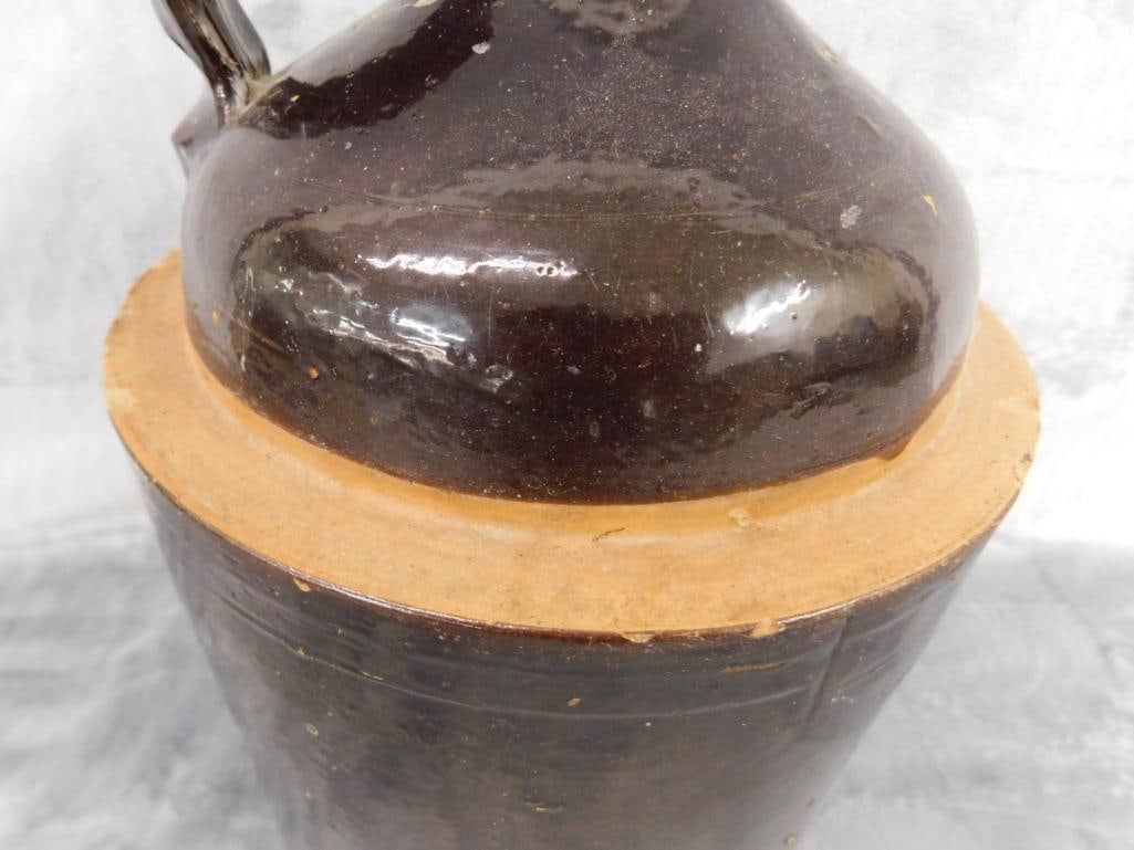 Vintage Brown Glaze 1 Gallon Pottery Jug - 11" x 8" - 3