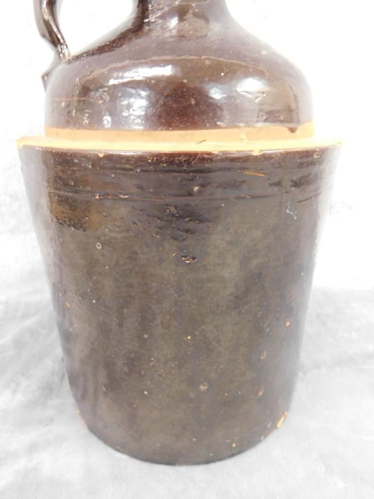Vintage Brown Glaze 1 Gallon Pottery Jug - 11" x 8" - 4