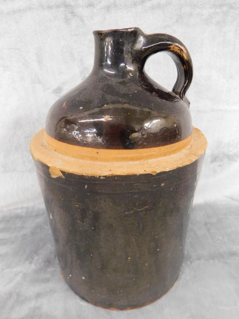 Vintage Brown Glaze 1 Gallon Pottery Jug - 11" x 8" - 6