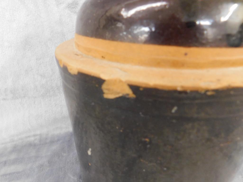 Vintage Brown Glaze 1 Gallon Pottery Jug - 11" x 8" - 7