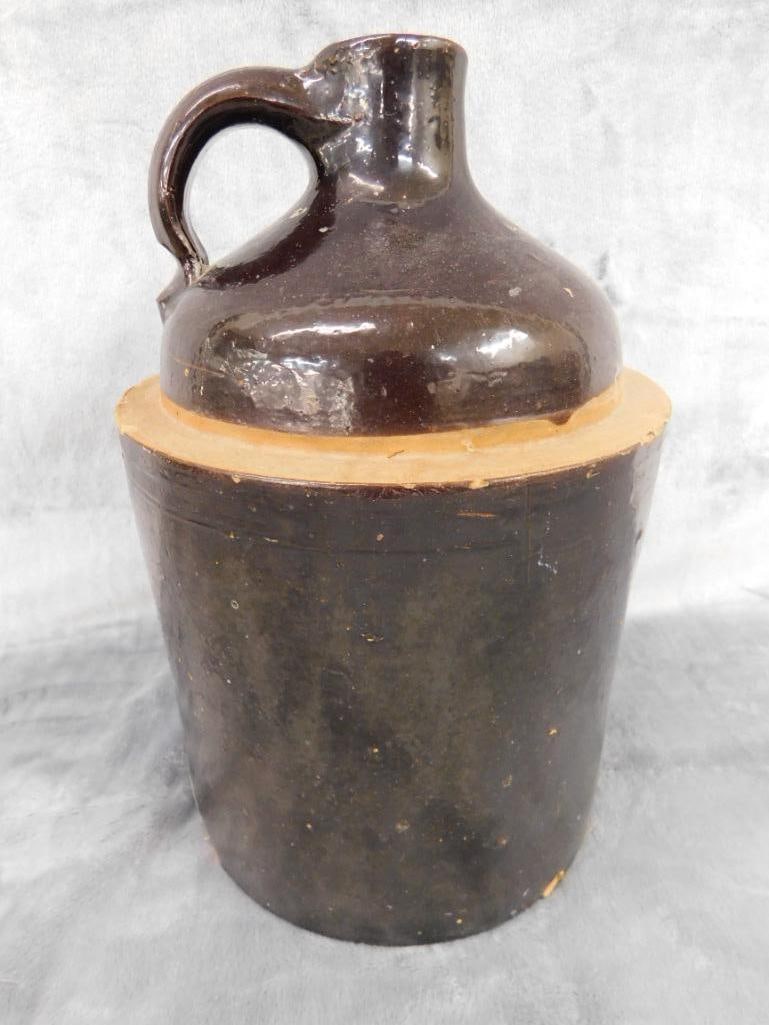 Vintage Brown Glaze 1 Gallon Pottery Jug - 11" x 8" - 8