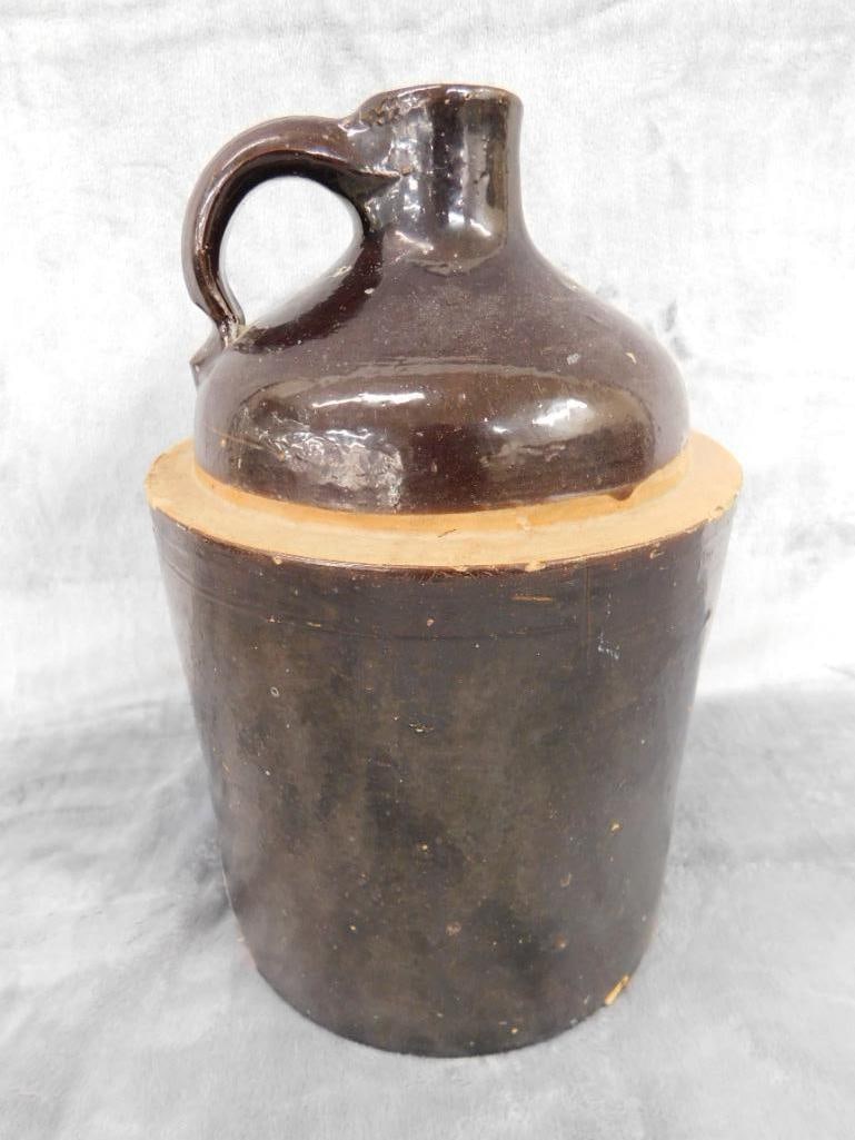 Vintage Brown Glaze 1 Gallon Pottery Jug - 11" x 8" - 9