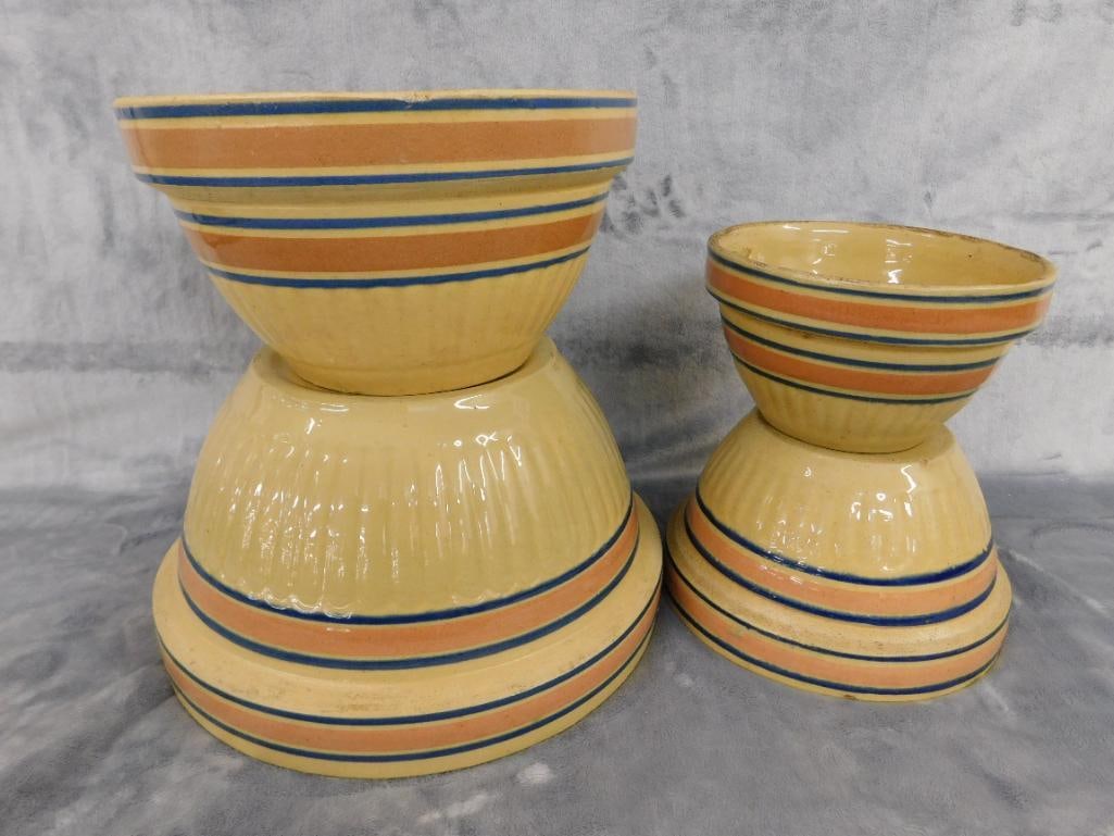 Vintage Set of 4 Pottery Mixing Bowls - 10.5" - 8.5" - 7.25" - 6" - 11