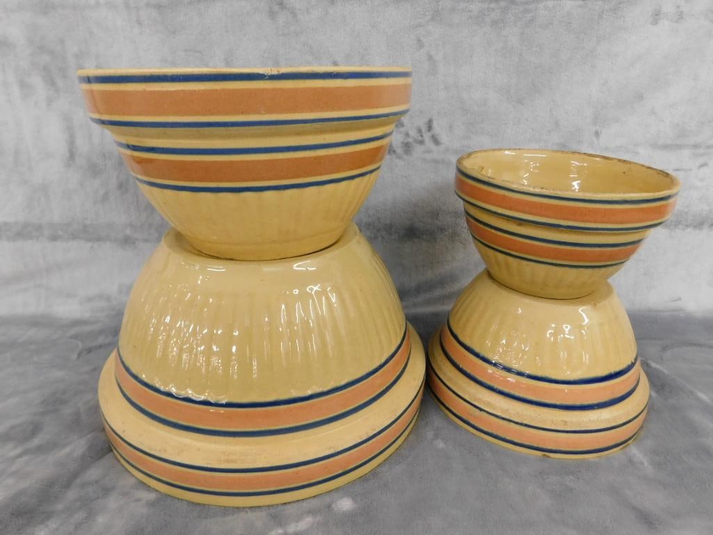 Vintage Set of 4 Pottery Mixing Bowls - 10.5" - 8.5" - 7.25" - 6" - 12