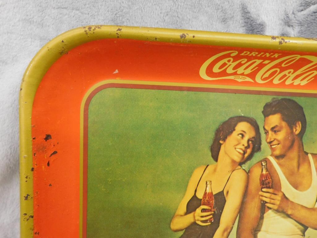 Vintage Coca Cola Metal Advertising Tray - As Is - 10.25" x 13.25" - 2
