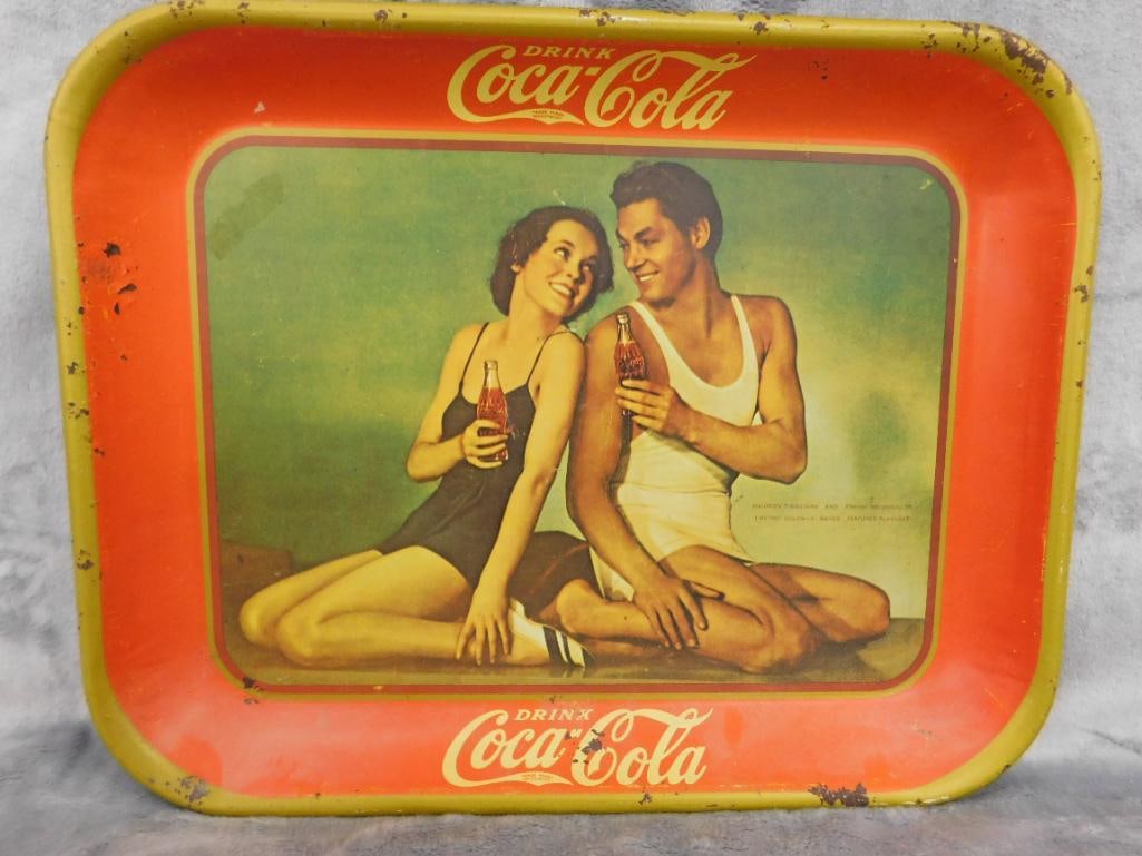 Vintage Coca Cola Metal Advertising Tray - As Is - 10.25" x 13.25" - 9