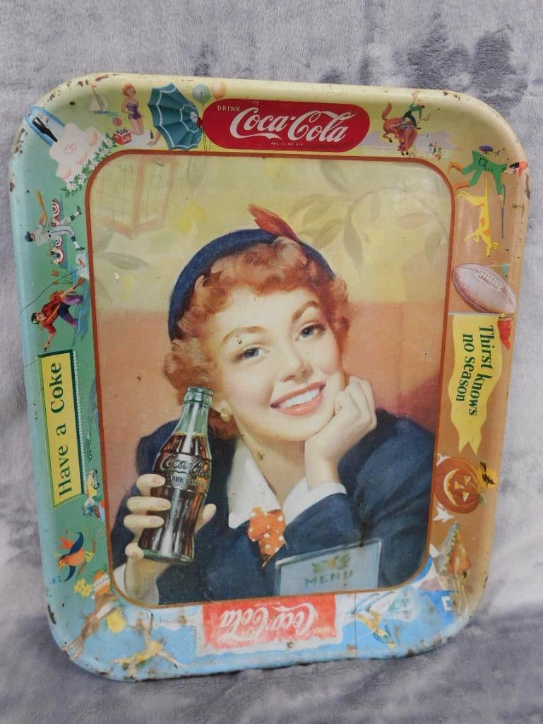 Vintage Coca Cola Metal Advertising Tray - As Is - 10.25" x 13.25" - 10