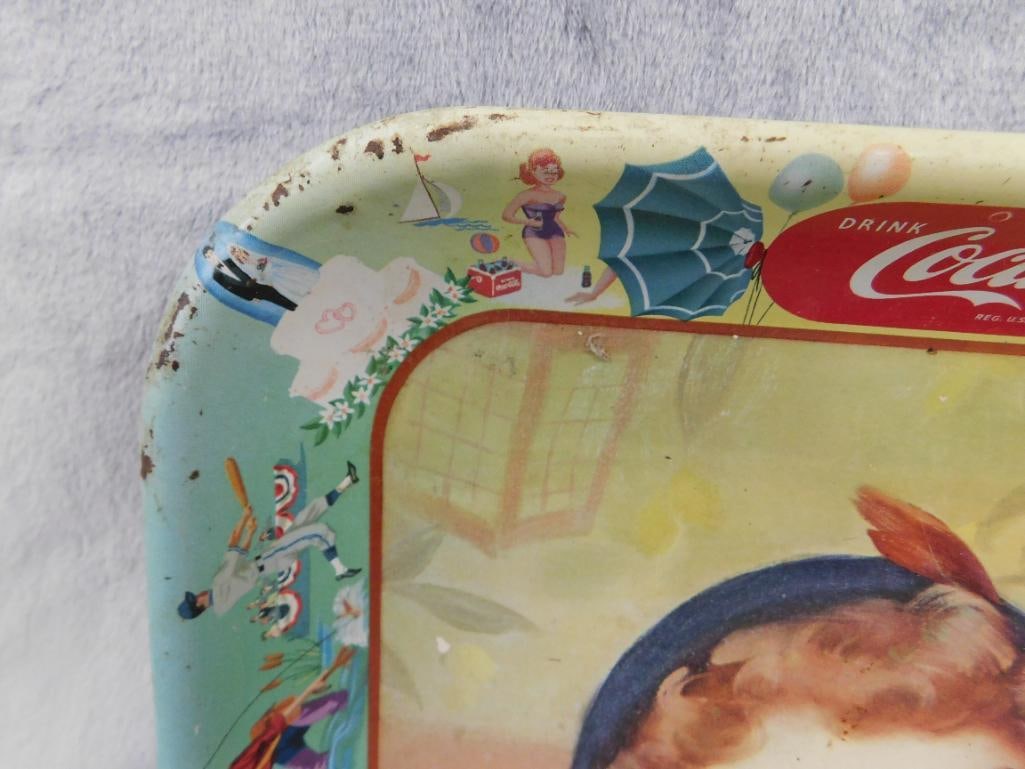 Vintage Coca Cola Metal Advertising Tray - As Is - 10.25" x 13.25" - 2