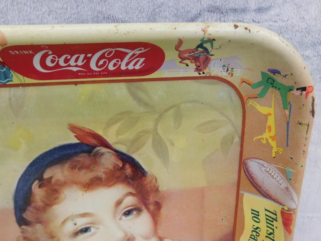 Vintage Coca Cola Metal Advertising Tray - As Is - 10.25" x 13.25" - 3