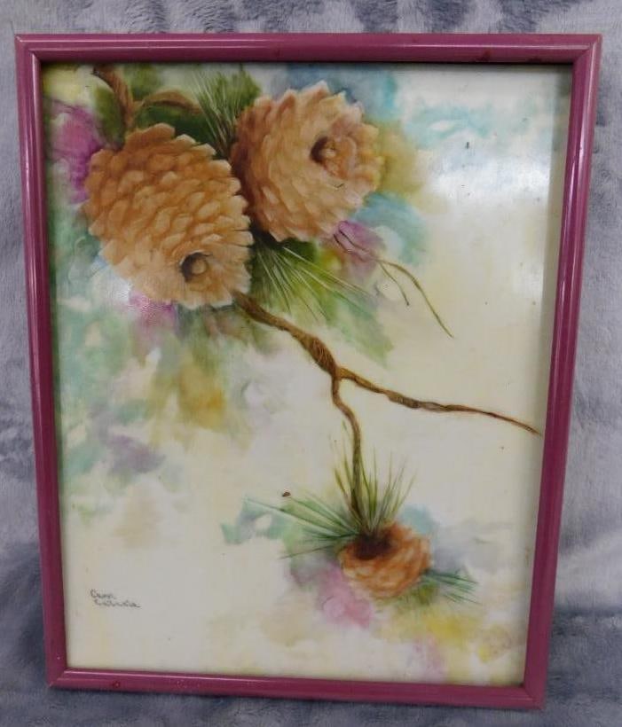 Vintage Framed Porcelain Tile - Signed Carol Catania - Seneca SC - 10.25" x 8.25" (1 of 9)