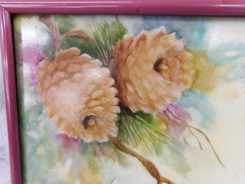 Vintage Framed Porcelain Tile - Signed Carol Catania - Seneca SC - 10.25" x 8.25" - 2