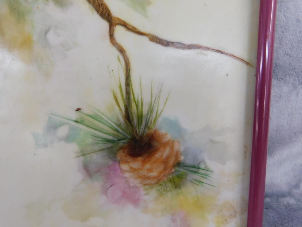 Vintage Framed Porcelain Tile - Signed Carol Catania - Seneca SC - 10.25" x 8.25" - 3
