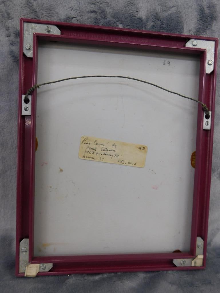 Vintage Framed Porcelain Tile - Signed Carol Catania - Seneca SC - 10.25" x 8.25" - 6