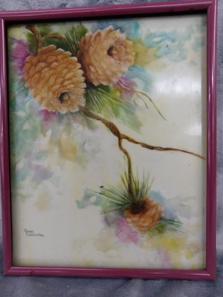 Vintage Framed Porcelain Tile - Signed Carol Catania - Seneca SC - 10.25" x 8.25" - 8