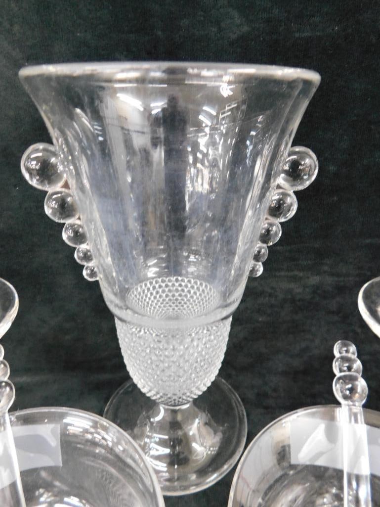 Group of 7 Duncan Miller Glass Pieces - Teardrop Pattern - Vase 8.5" x 4.75" - 2
