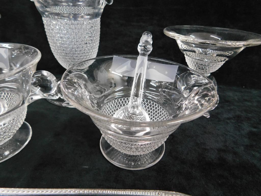 Group of 7 Duncan Miller Glass Pieces - Teardrop Pattern - Vase 8.5" x 4.75" - 5
