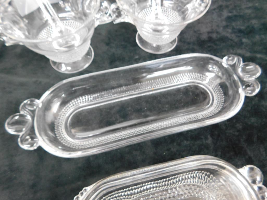 Group of 7 Duncan Miller Glass Pieces - Teardrop Pattern - Vase 8.5" x 4.75" - 7