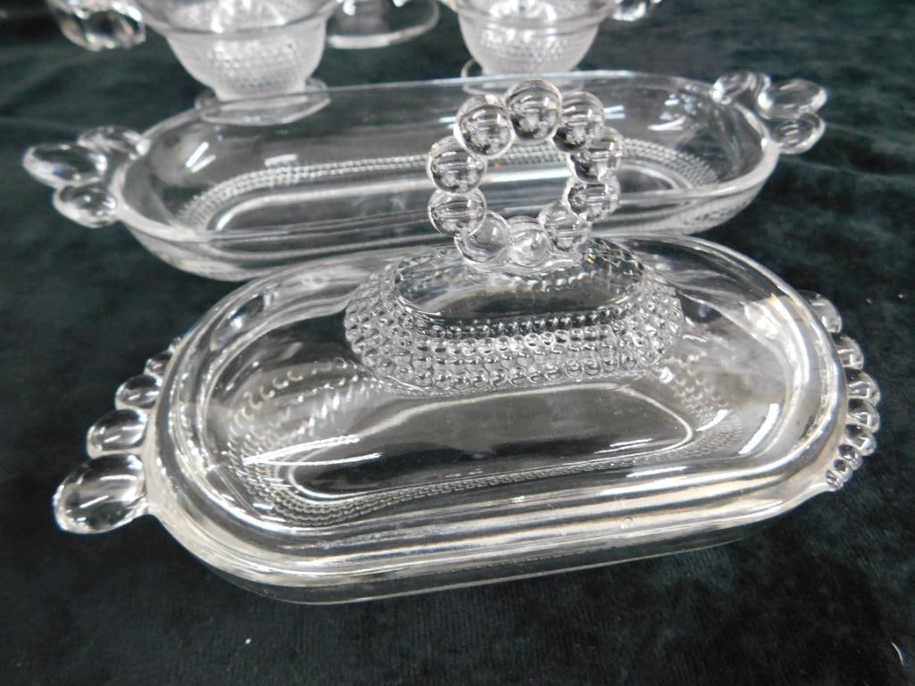 Group of 7 Duncan Miller Glass Pieces - Teardrop Pattern - Vase 8.5" x 4.75" - 8
