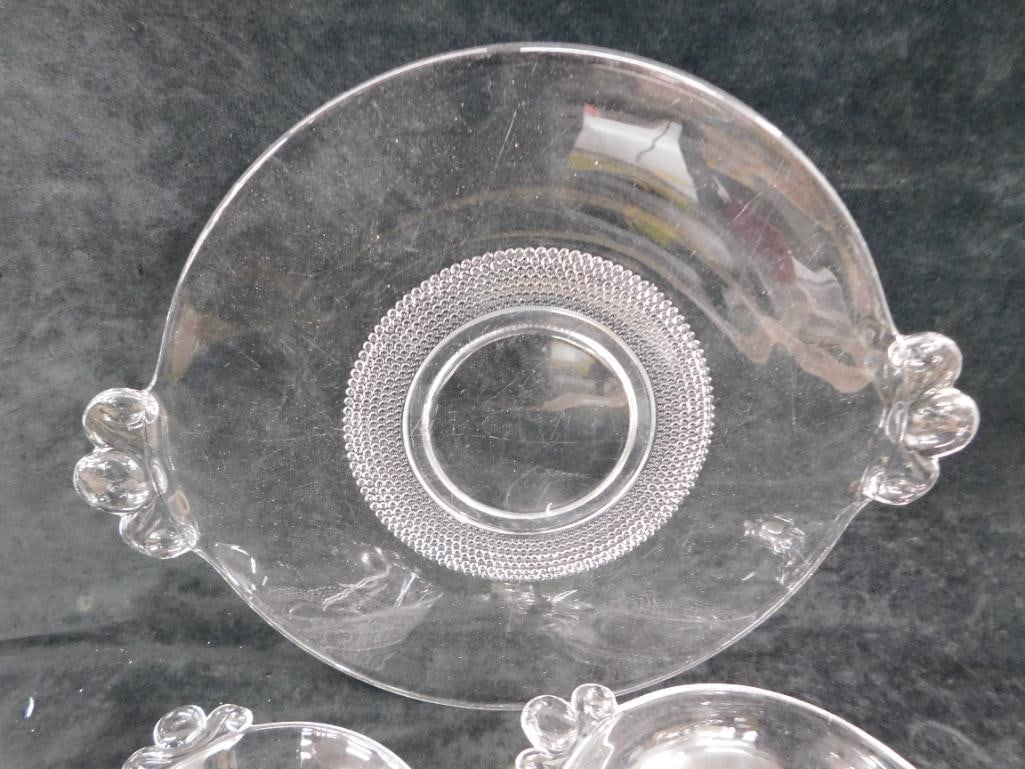 Group of 3 Duncan Miller Glass Pieces - Teardrop Pattern - 11" handled Platter - 2
