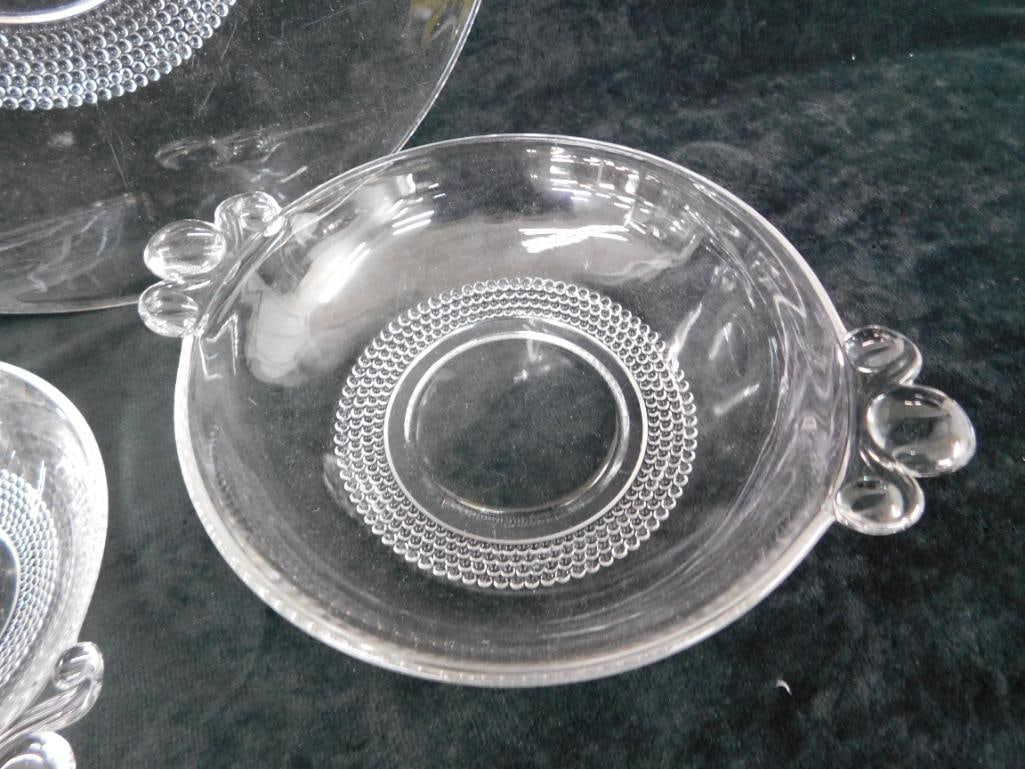 Group of 3 Duncan Miller Glass Pieces - Teardrop Pattern - 11" handled Platter - 6